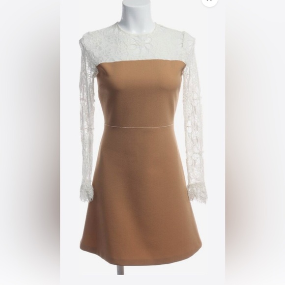 Sandro faux leather and lace dress sz 3 M-L white tan - Picture 1 of 9